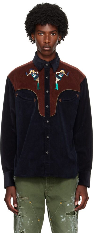kolor Navy & Brown Western Shirt