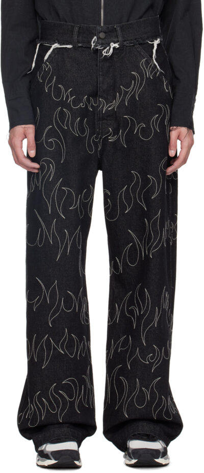 AIREI Black Embroidered Jeans
