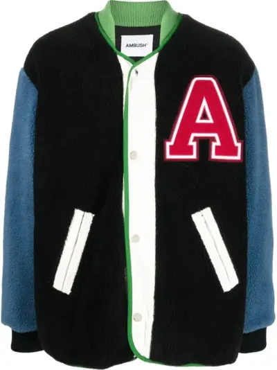 AMBUSH logo-patch fleece liner varsity jacket - Black
