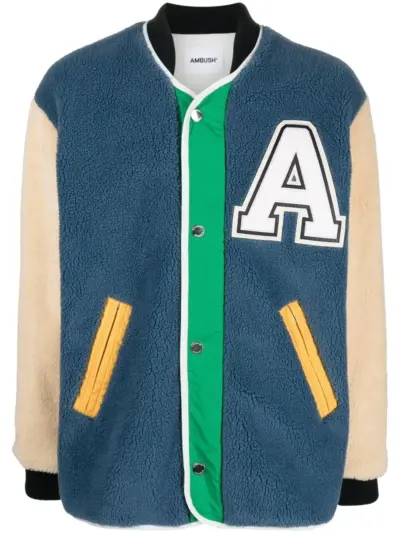 AMBUSH logo-patch fleece liner varsity jacket - Blue