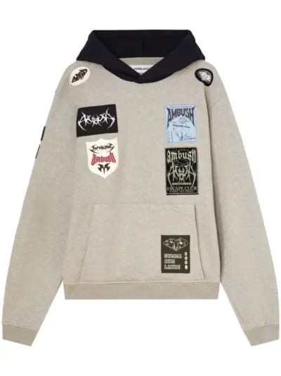AMBUSH logo-patchwork cotton hoodie - Grey