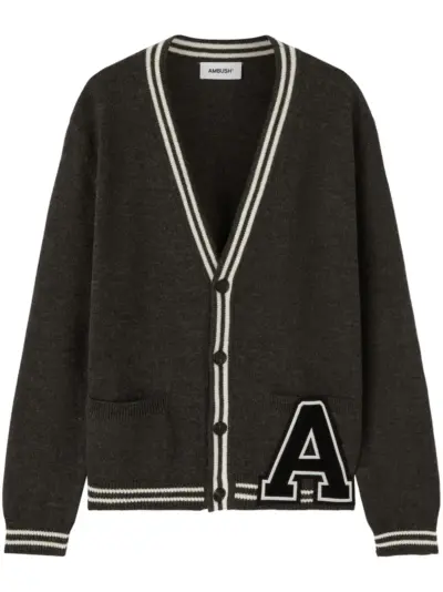 AMBUSH monogram-appliqué wool cardigan - Green
