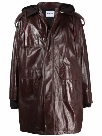AMBUSH zipped-up leather coat - Brown