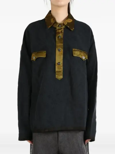 COMMUNS Garuda textured front-button shirt - Black