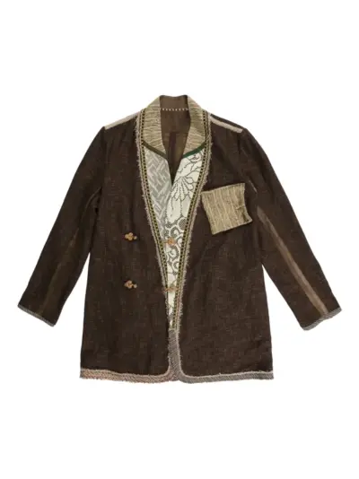 COMMUNS frayed patchwork blazer - Brown