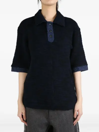 COMMUNS textured knit polo shirt - Blue