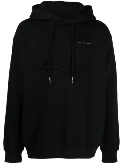 Feng Chen Wang logo-embroidered layered-detail hoodie - Black