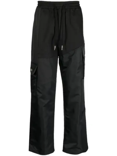 Feng Chen Wang panelled drawstring wide-leg trousers - Black