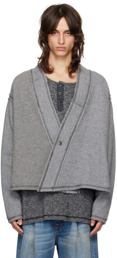 Greg Lauren Gray Knit Wool GL1 Cardigan
