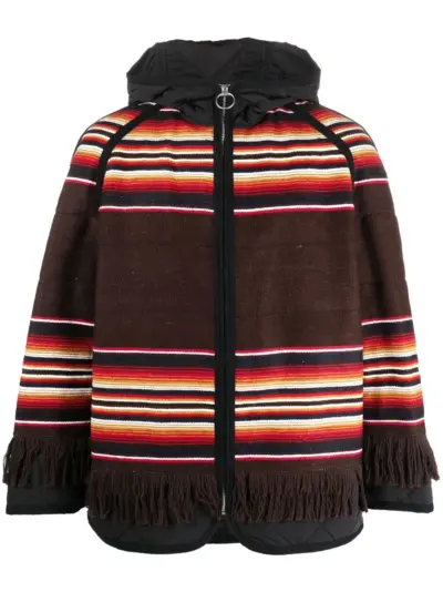 Junya Watanabe MAN stripe-design fringed padded jacket - Brown