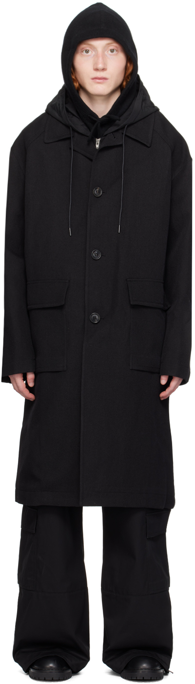 Juun.J Black Detachable Hood Coat