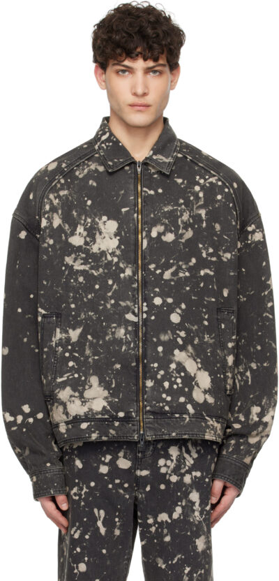 Juun.J Black Paint Dyed Harrington Denim Jacket