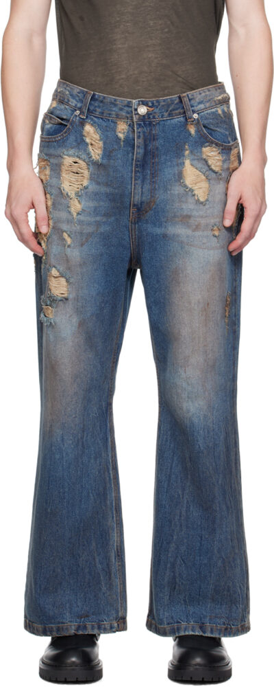 Juun.J Blue Oil-Washed Jeans