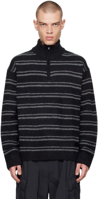 Juun.J Navy & Gray Stripe Sweater