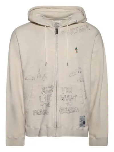 Maison MIHARA YASUHIRO distressed zip-up hoodie - Neutrals