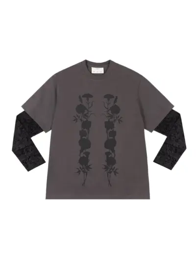 Song For The Mute foliage-print double-layered "Black" T-shirt - Grey