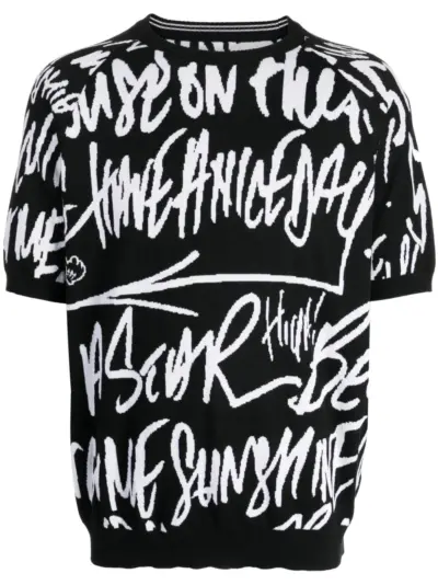 Takahiromiyashita The Soloist graffiti-print short-sleeve jumper - Black