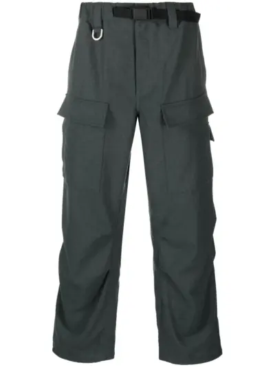 Y-3 belted-waist straight-leg trousers - Green