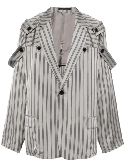 Yohji Yamamoto epaulette-detail pinstripe blazer - Grey