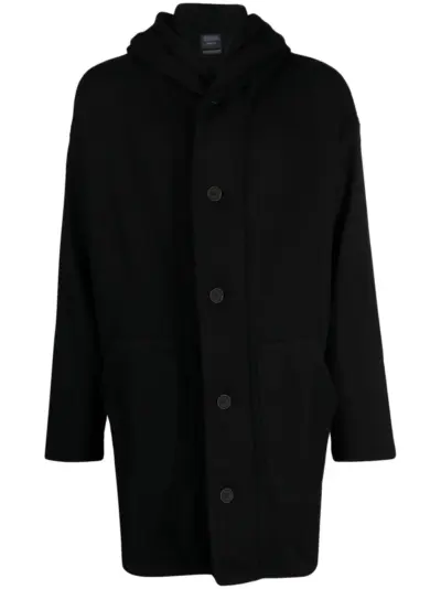 Yohji Yamamoto long-sleeved hooded single-breasted coat - Black