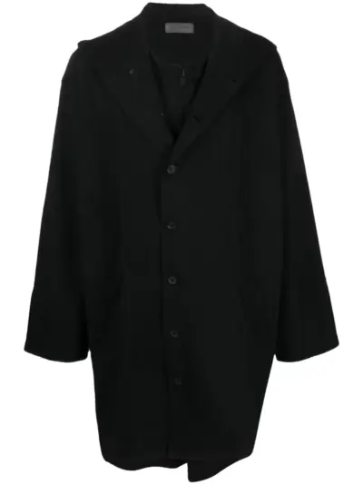 Yohji Yamamoto single-breasted hooded coat - Black