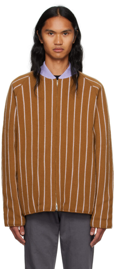 ZEGNA x The Elder Statesman Brown Striped Bomber Jacket