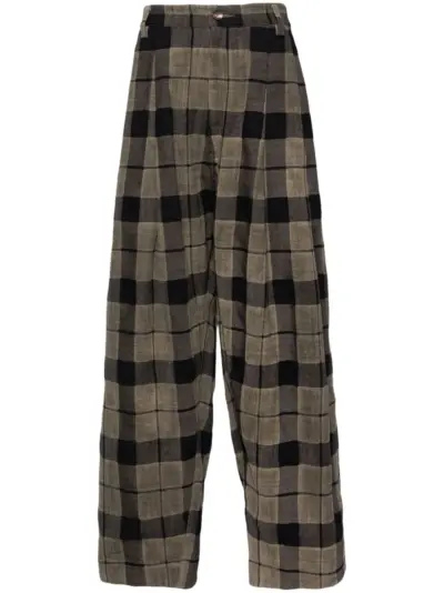 Ziggy Chen checked straight-leg trousers - Grey