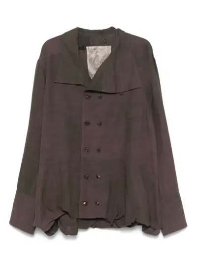 Ziggy Chen double-breasted high-neck shirt jacket - Brown