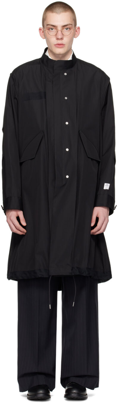sacai Black Stand Collar Coat