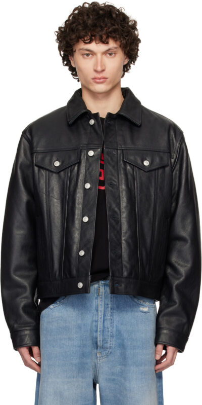 1017 ALYX 9SM Black Grain Leather Trucker Jacket