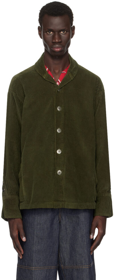 Greg Lauren Khaki Corduroy Shawl Collar Boxy Jacket