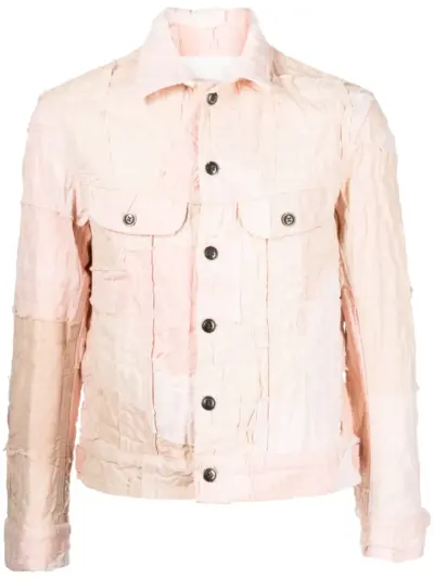 Greg Lauren distressed-effect cotton shirt jacket - Pink