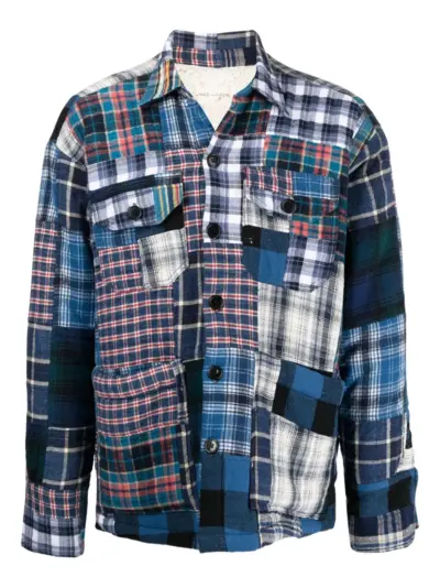 Greg Lauren patchwork cotton shirt jacket - Blue