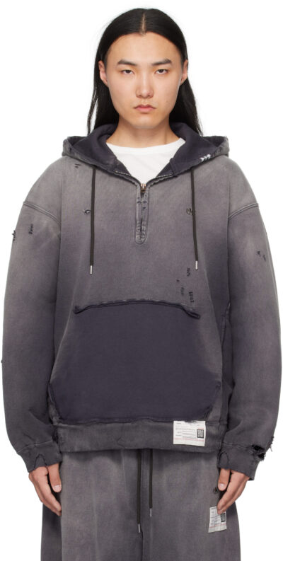 Maison MIHARA YASUHIRO Black Sun Faded Half Zip-Up Hoodie