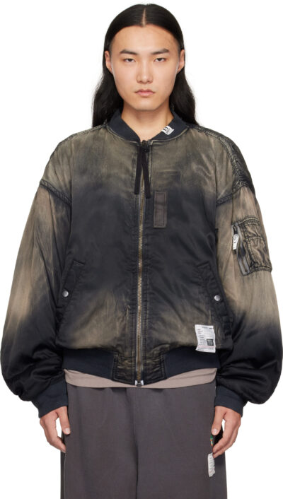 Maison MIHARA YASUHIRO Black & Gold Distressed Flight Bomber Jacket
