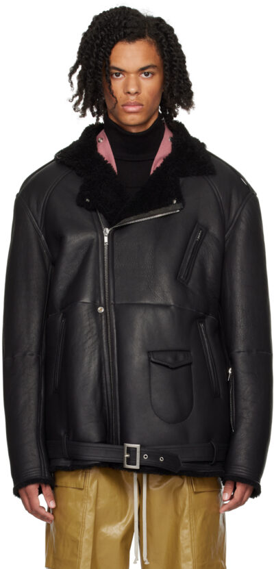 Rick Owens Black Porterville Jumbo Luke Stooges Shearling Jacket