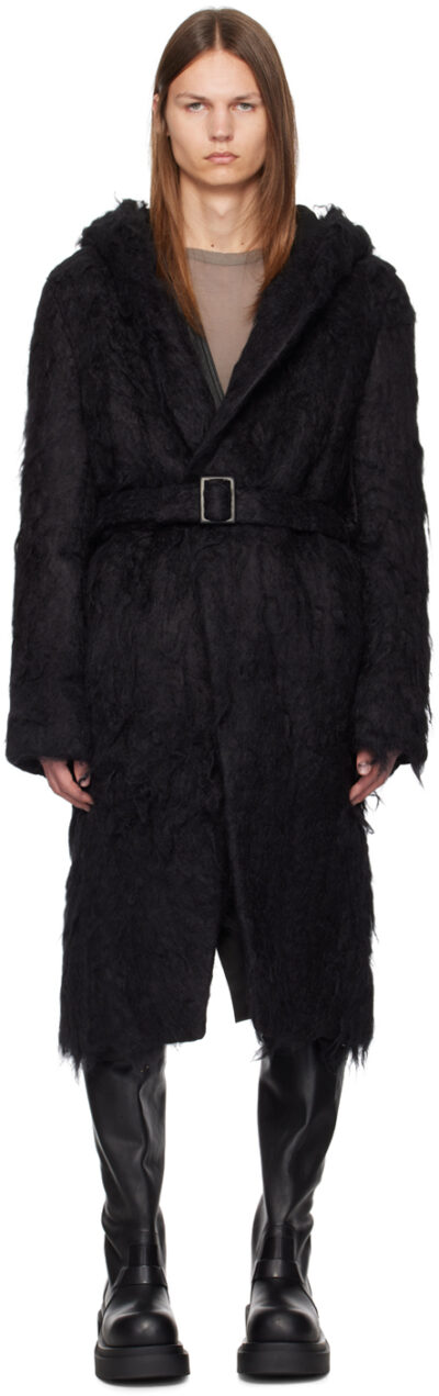 Rick Owens Black Slim Hoodie Coat