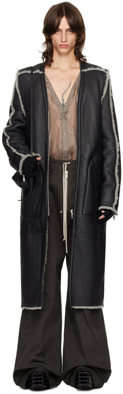 Rick Owens Black & Off-White Porterville Klaus Reversible Shearling Jacket