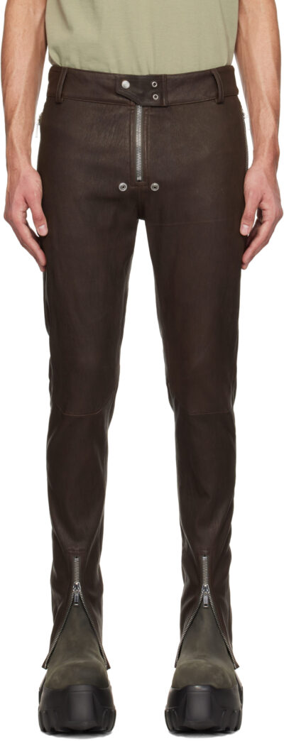 Rick Owens Brown Hollywood Tyrone Belas Leather Pants