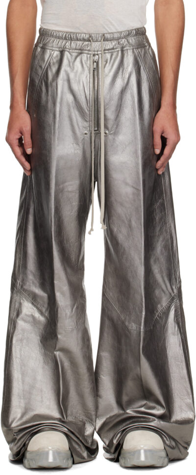 Rick Owens Gunmetal Hollywood Wide Bela Leather Trousers