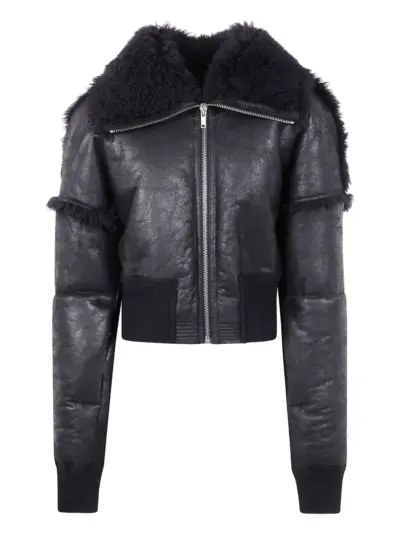 Rick Owens shearling-collar zip-front jacket - Black