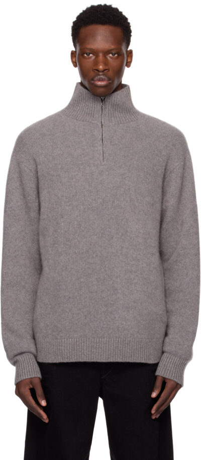 The Elder Statesman Gray Relaxed Half-Zip Sweater