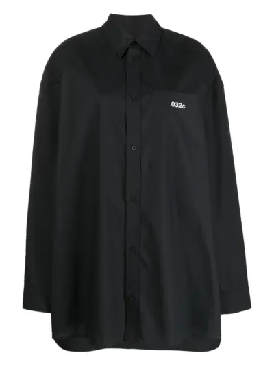 032c embroidered-logo cotton shirt - Black