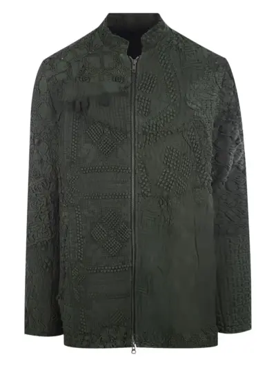 By Walid crochet-textured zip-front coat - Blue