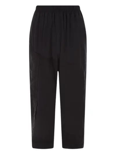 By Walid floral-embroidered elasticated-waist trousers - Black