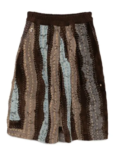 By Walid lace on suede bermuda shorts - Brown