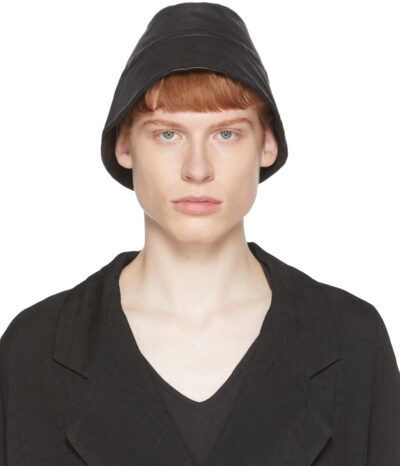 FREI-MUT Black Leather Selim Bucket Hat