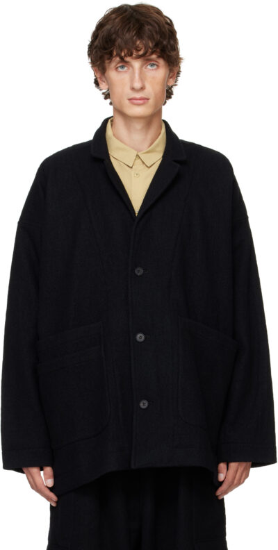 Jan-Jan Van Essche Black O-Project Teddy Wool Twill Blazer