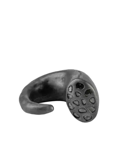 Parts of Four oxidised silver Giant Horn diamond ring - Black