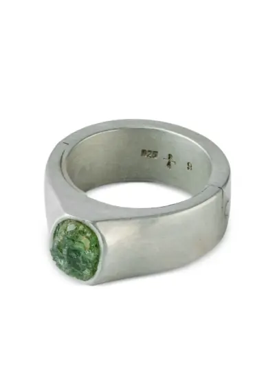 Parts of Four terrestrial surfaced peridot ring - Silver